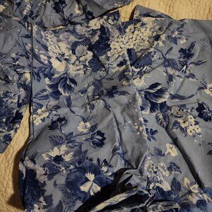 Vintage Ralph Lauren Isadora Delft Blue Staffordshire Floral Ruffles King5pc set